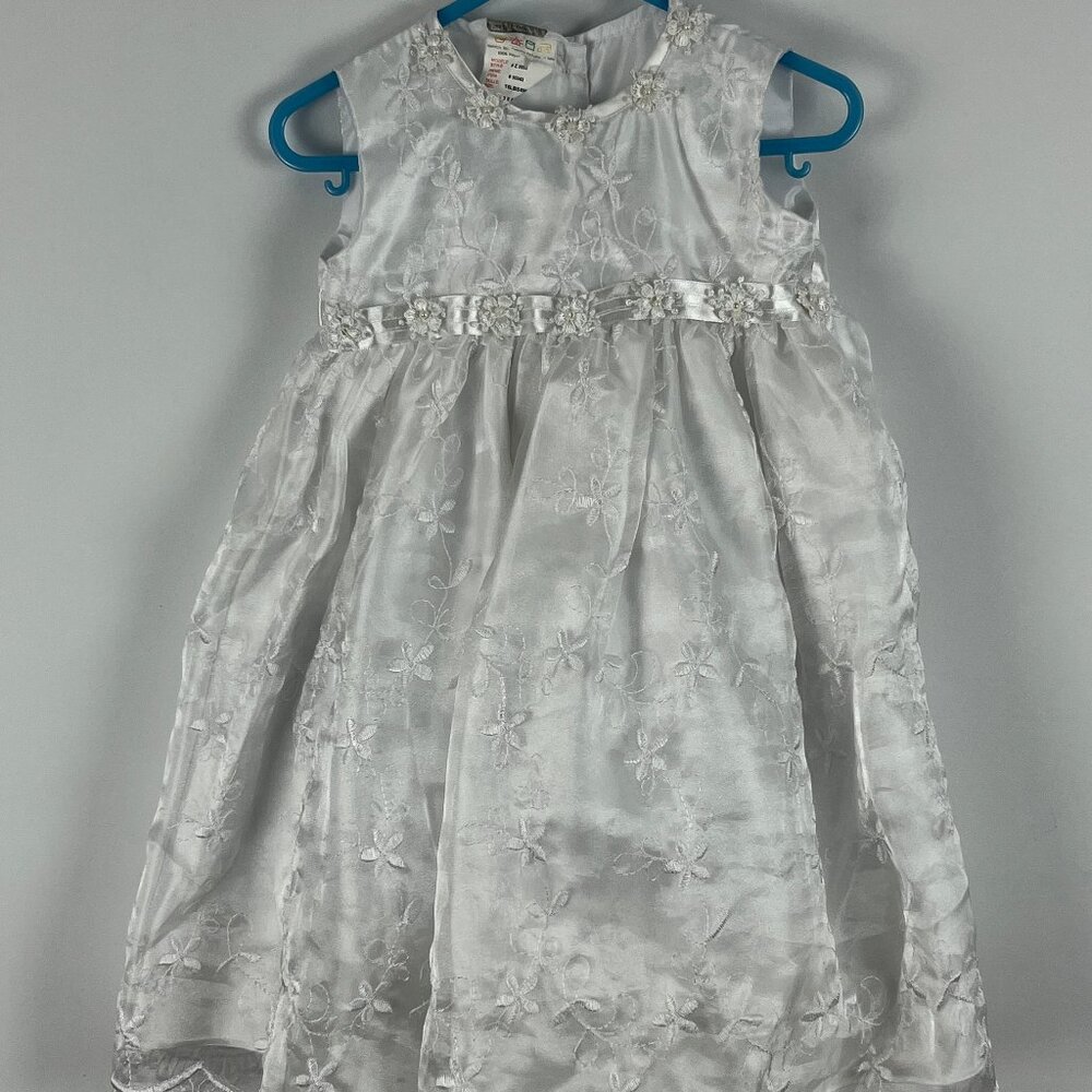 Zighi Baby Baptism Fit Flare Dress & Cardigan Size 6M White Floral Round Neck